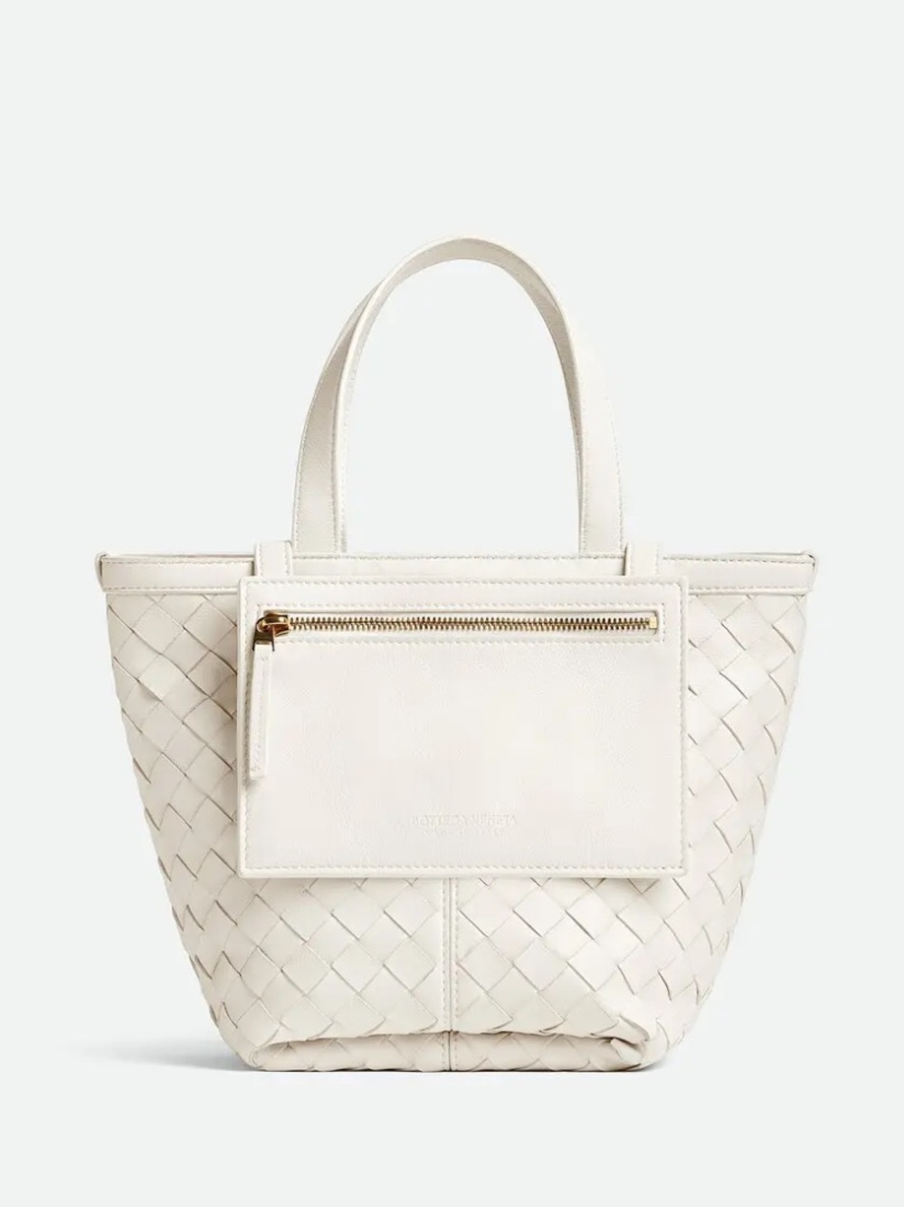 Bottega Veneta Small Flip Flap Tote Chalk White Intrecciato Leather Bag NWT